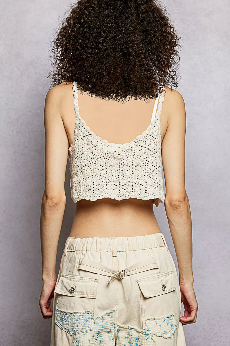 POL Handmade Granny Pattern Crochet Cami with Scalloped Strap