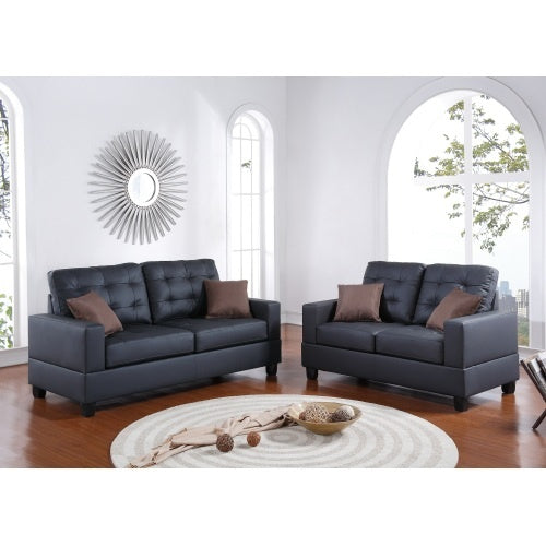 LuxeLiving™ – 2‑Piece Faux Leather Sofa Set with Pillows (US