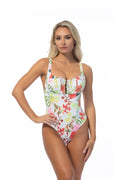 BRIGHT FLORAL TIE FRONT ONE PIECE SWIMSUIT
