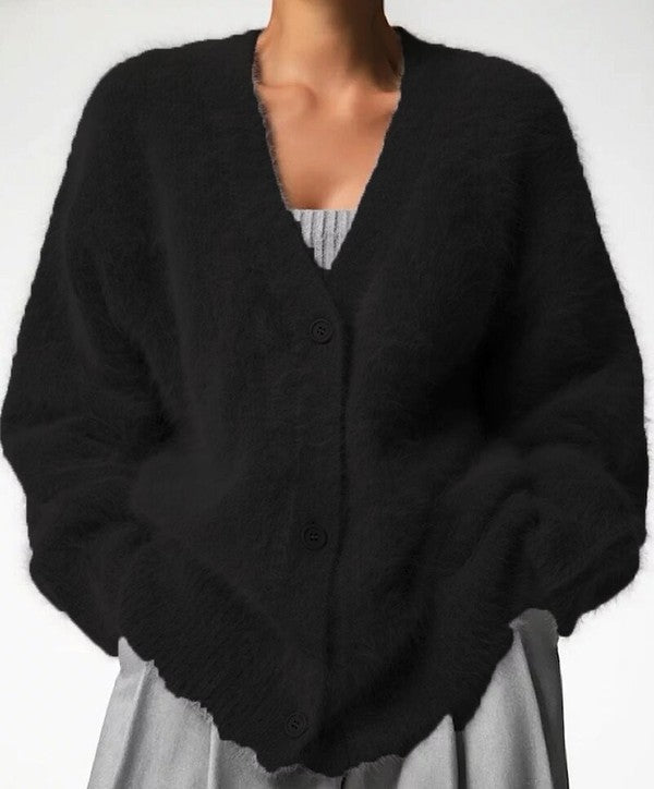 Fuzzy oversized button front cardigan