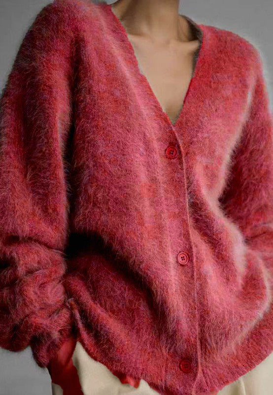 Fuzzy oversized button front cardigan