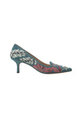 Grey Suede Embroidered Pumps – Kitten Heel Style