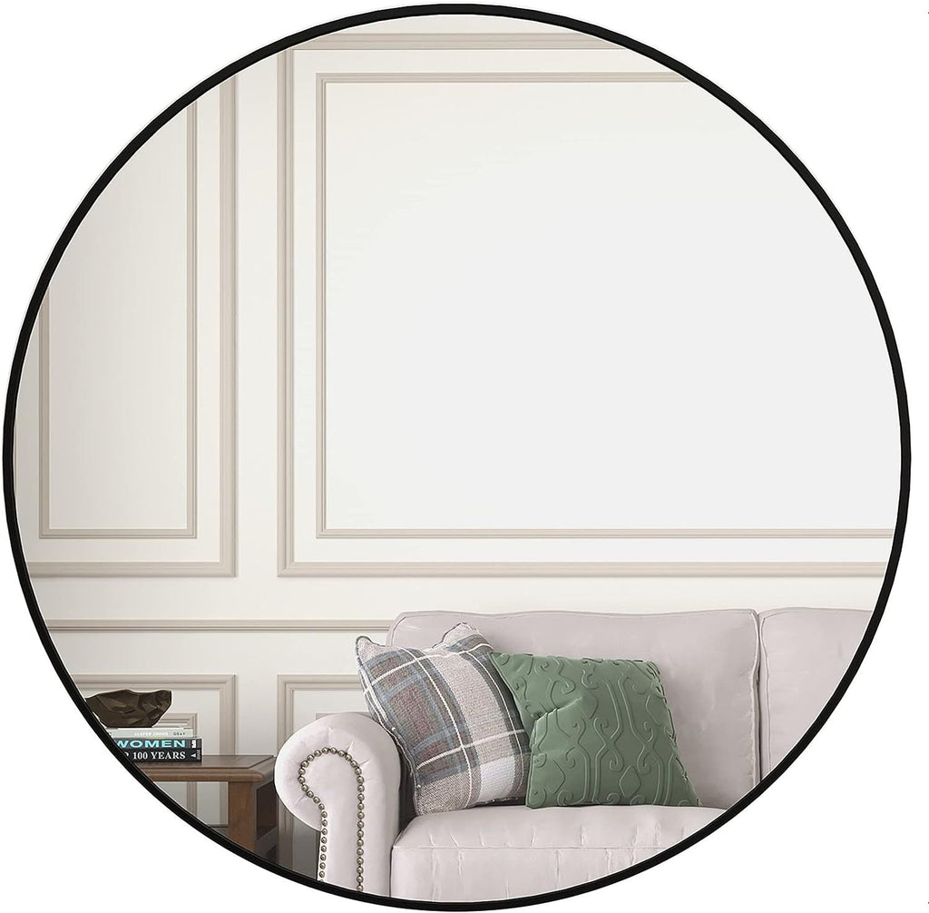 39 Inch Black Metal Framed Round Bathrrom Mirror for Wall.