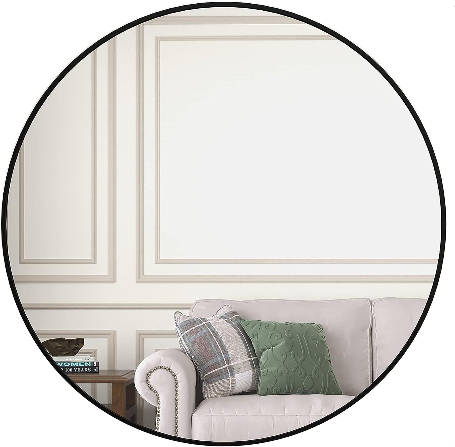 39 Inch Black Metal Framed Round Bathrrom Mirror for Wall.