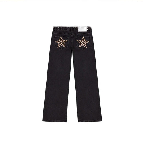 Leopard Print Five-pointed Star Deconstructing Jeans For Women