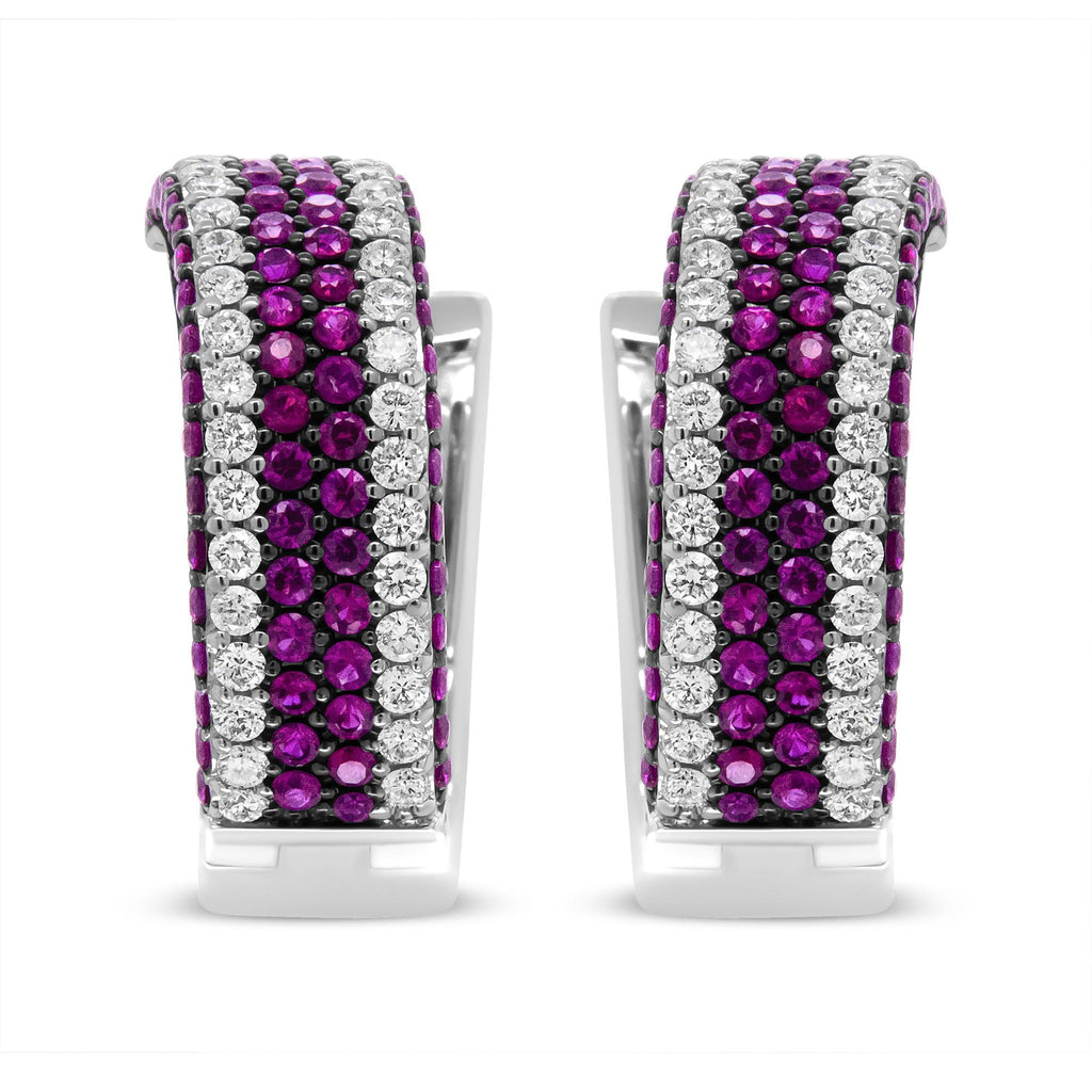 18K White Gold 1 7/8 Cttw Diamond and 1mm Round Red Ruby Open Swish