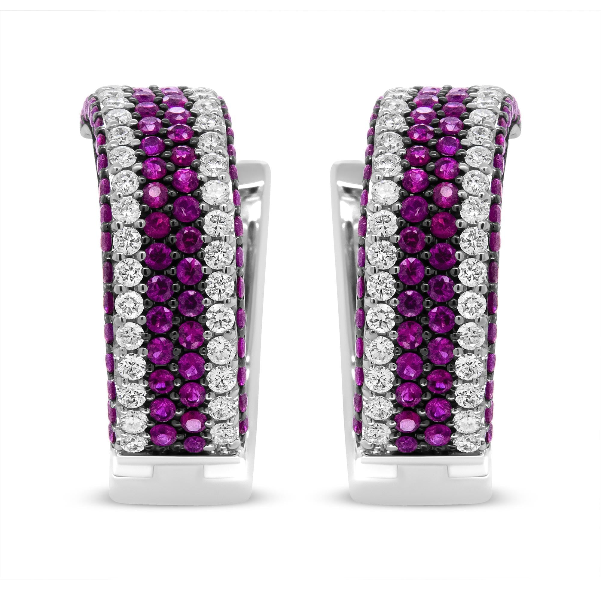 18K White Gold 1 7/8 Cttw Diamond and 1mm Round Red Ruby Open Swish