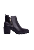 Black Goat Leather Ankle Boots Sophora – Women’s Round-Toe Block Heel