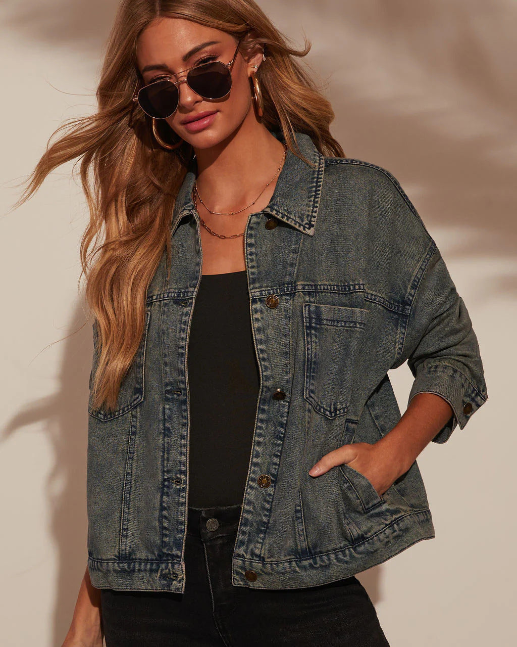 Women's Fashion Personality Solid Color Loose Slim-fit Denim Jacket