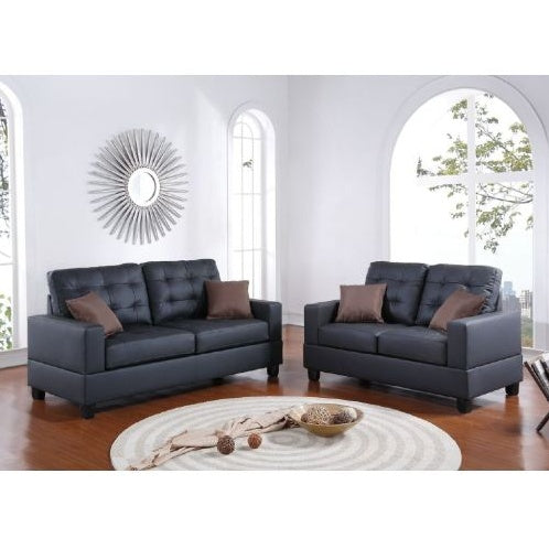 LuxeLiving™ – 2‑Piece Faux Leather Sofa Set with Pillows (US