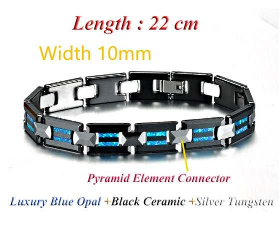Luxury Blue Opal Black Ceramic Bracelet Mens Tungsten Bracelet Fire
