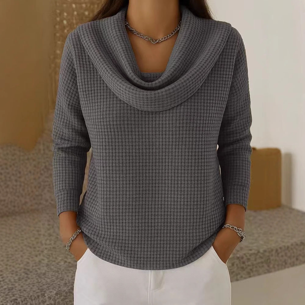 Women's Casual Loose Fashion Solid Color Waffle Long Sleeve Top