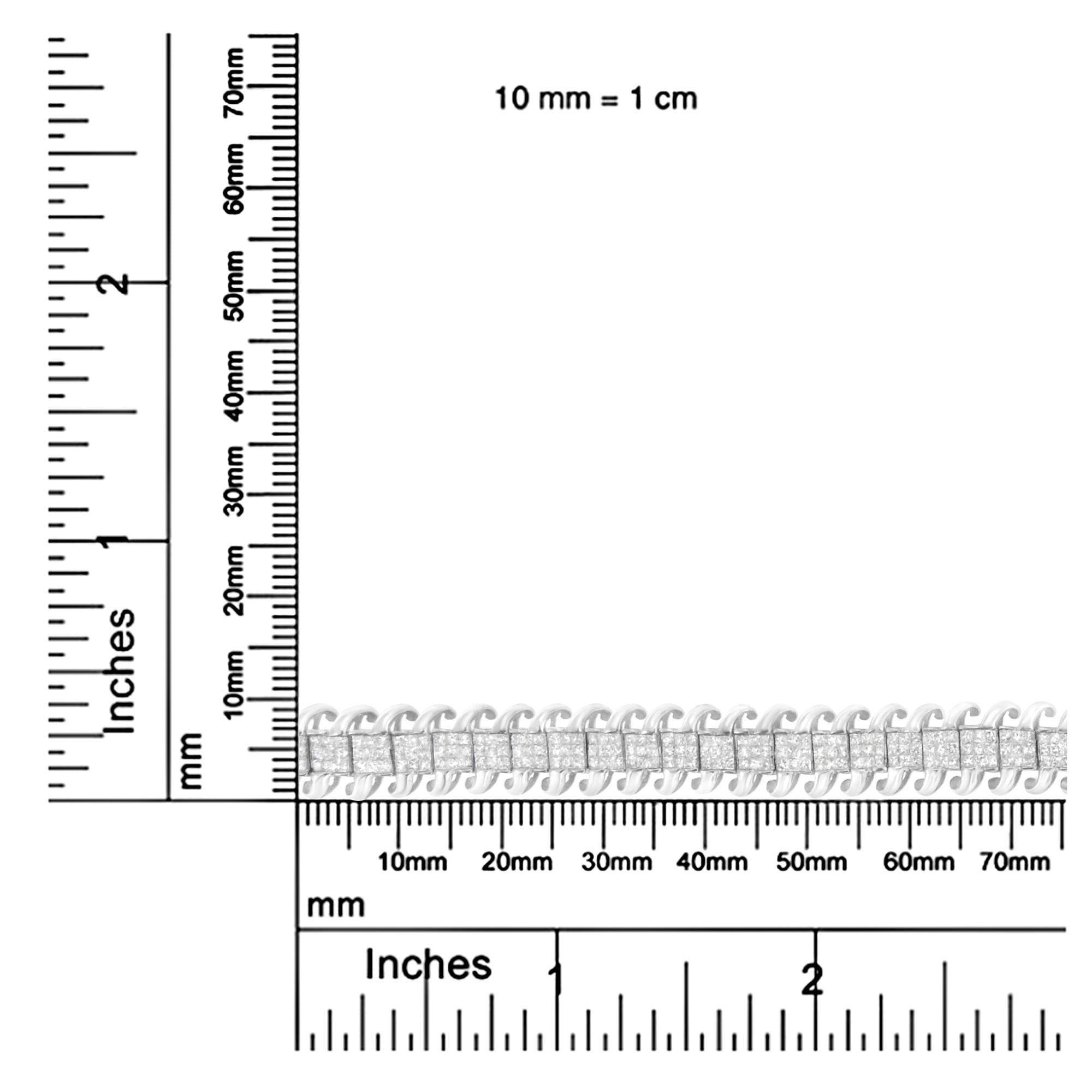 14K White Gold 5.0 Cttw Princess Cut Diamond 7" Invisible Set Wavy