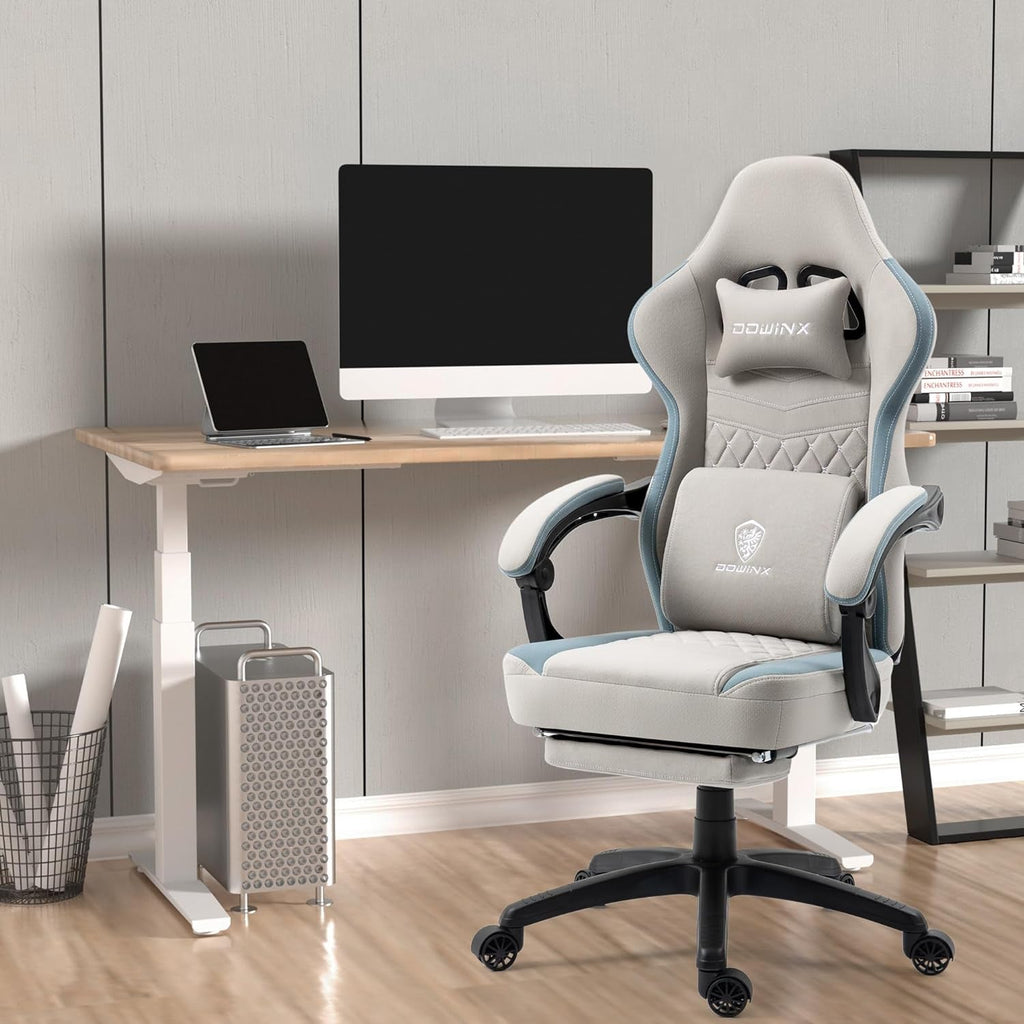 Grey Gaming Chair With Pocket Spring Cushion And Gel Pad