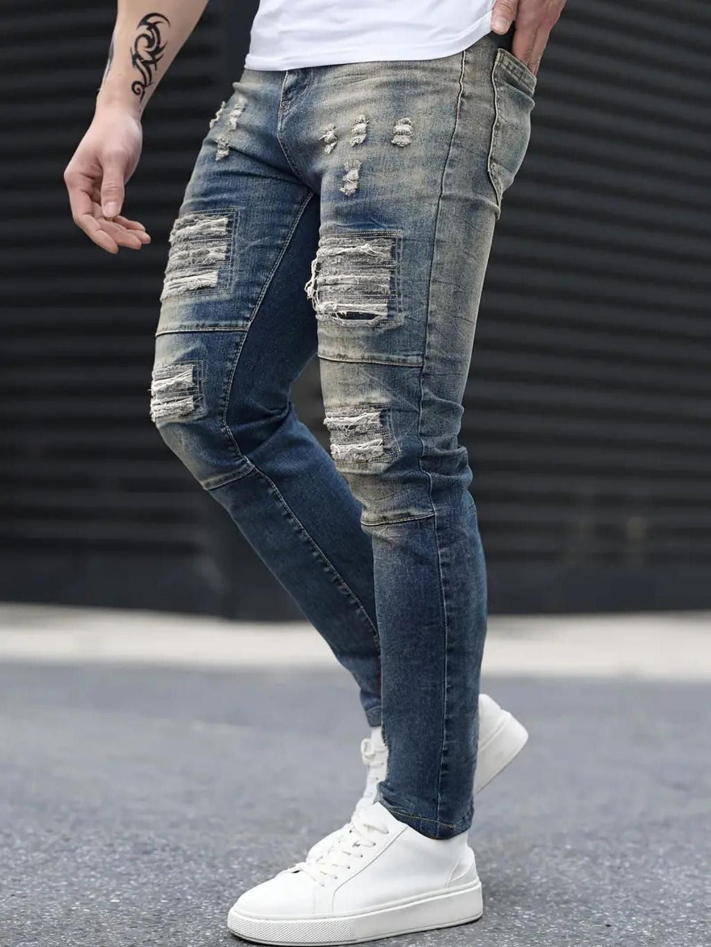 Men’s Ripped Stretch Jeans – Navy High Street | Urban Cool 25 Edition