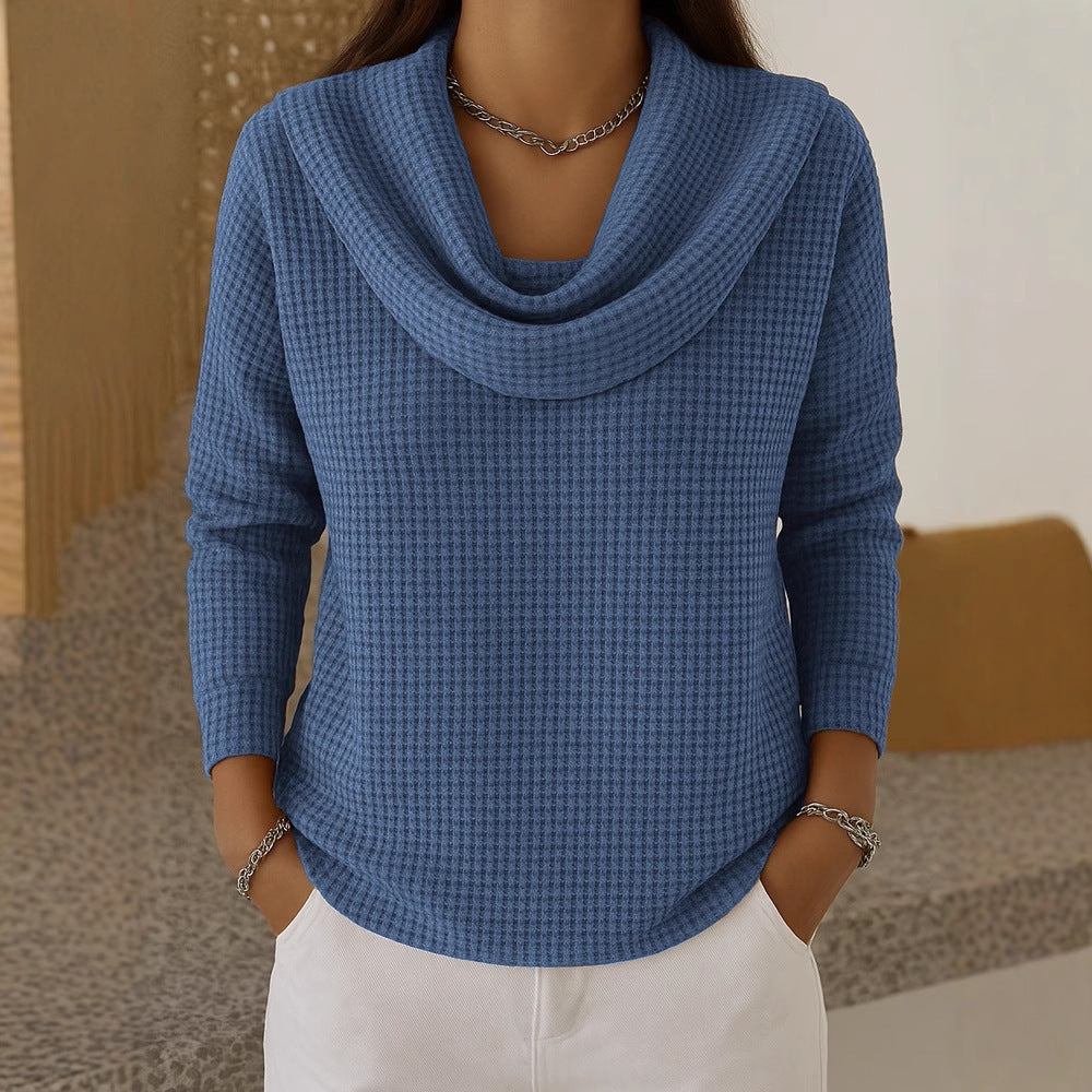 Women's Casual Loose Fashion Solid Color Waffle Long Sleeve Top