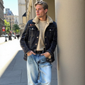 Mens Denim Jean Jacket in Black with Inner Faux Fur