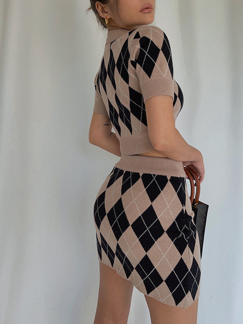 Argyle Buttoned Knit Set