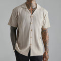 Gebreid T-shirt met korte mouwen en knopen voor heren