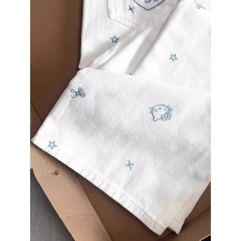 ‌Hello Kitty Embroidery Jeans Women 2025 Minimalist Design Thin