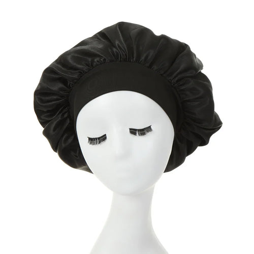 New Women's Satin Solid Wide-brimmed Sleeping Hat Unisex Head Wrap