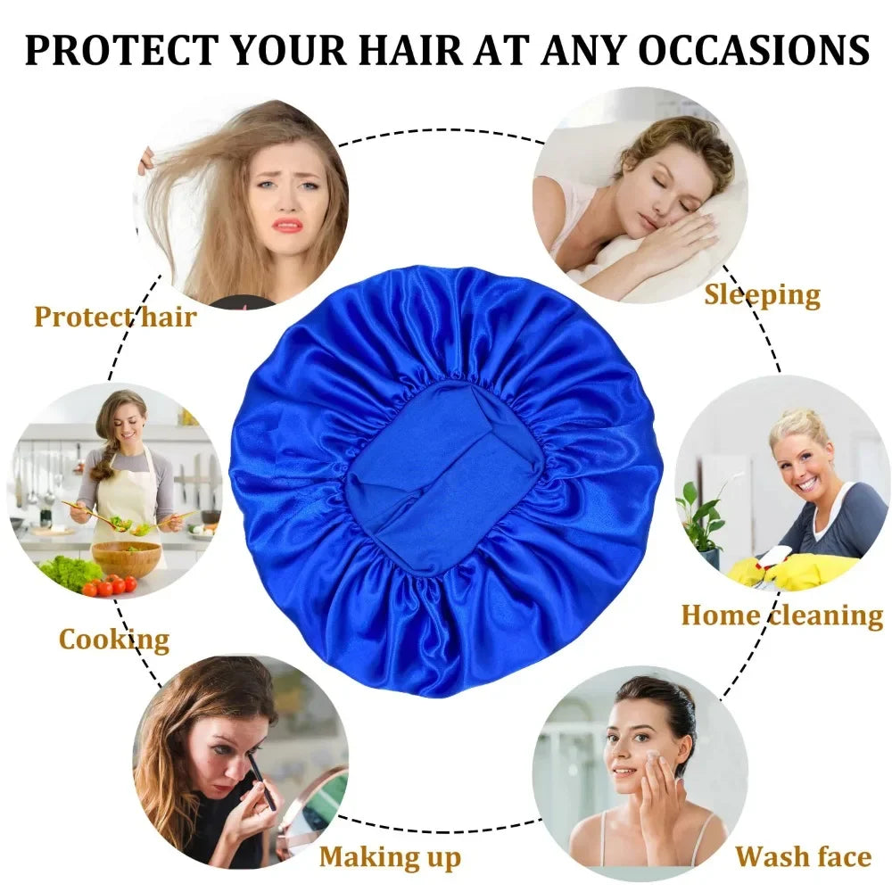 New Women's Satin Solid Wide-brimmed Sleeping Hat Unisex Head Wrap