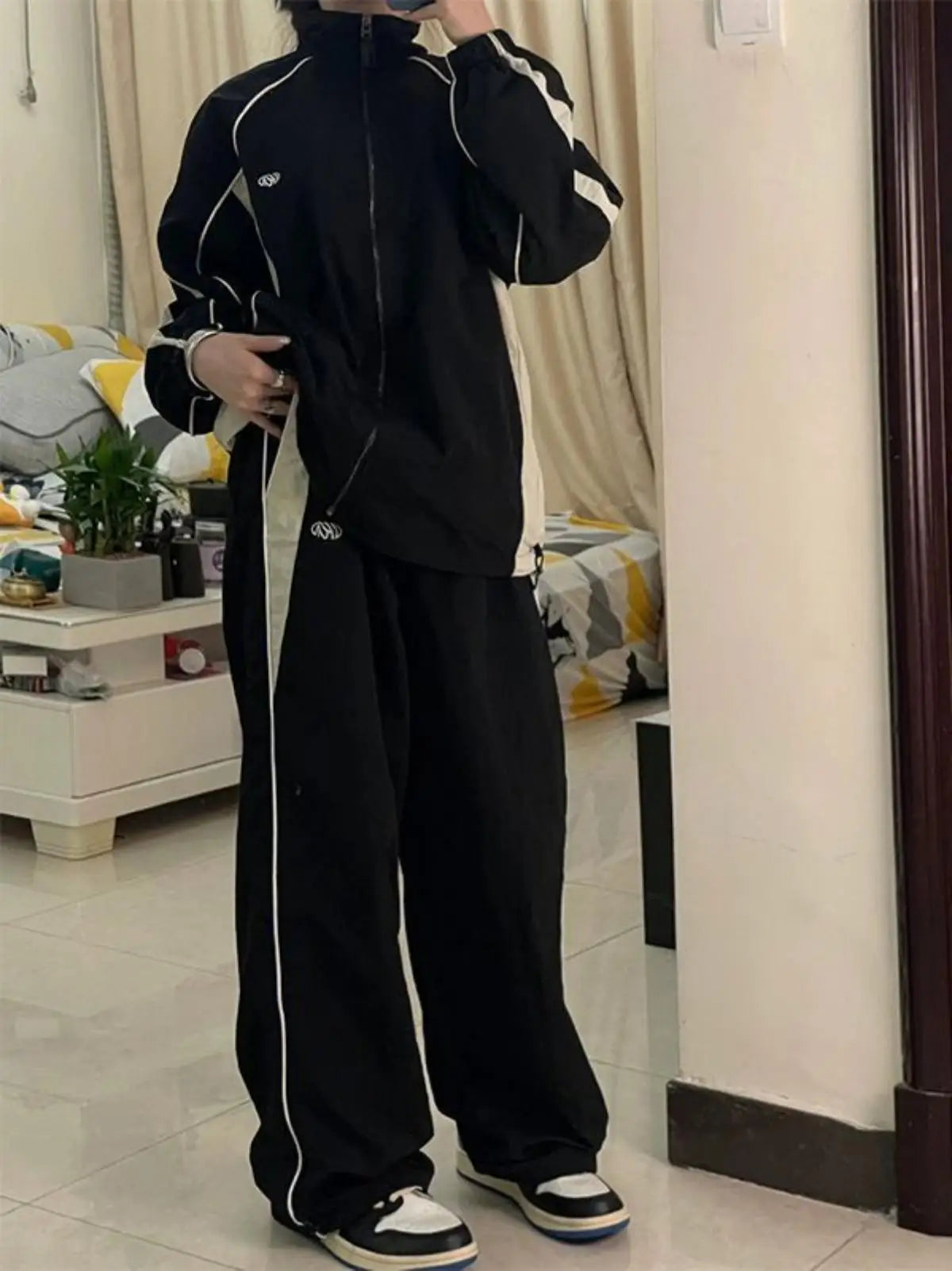 Women Casual Wide Leg Cargo Pants Drawstring Solid Streetwear Elastic