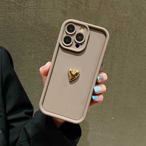 3D Gold Heart Silicone Soft Phone Case For iPhone 15 14 13 12 11 16 17