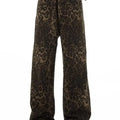 High Street Leopard Print Wide Leg Jeans Women's Loose Fit American
