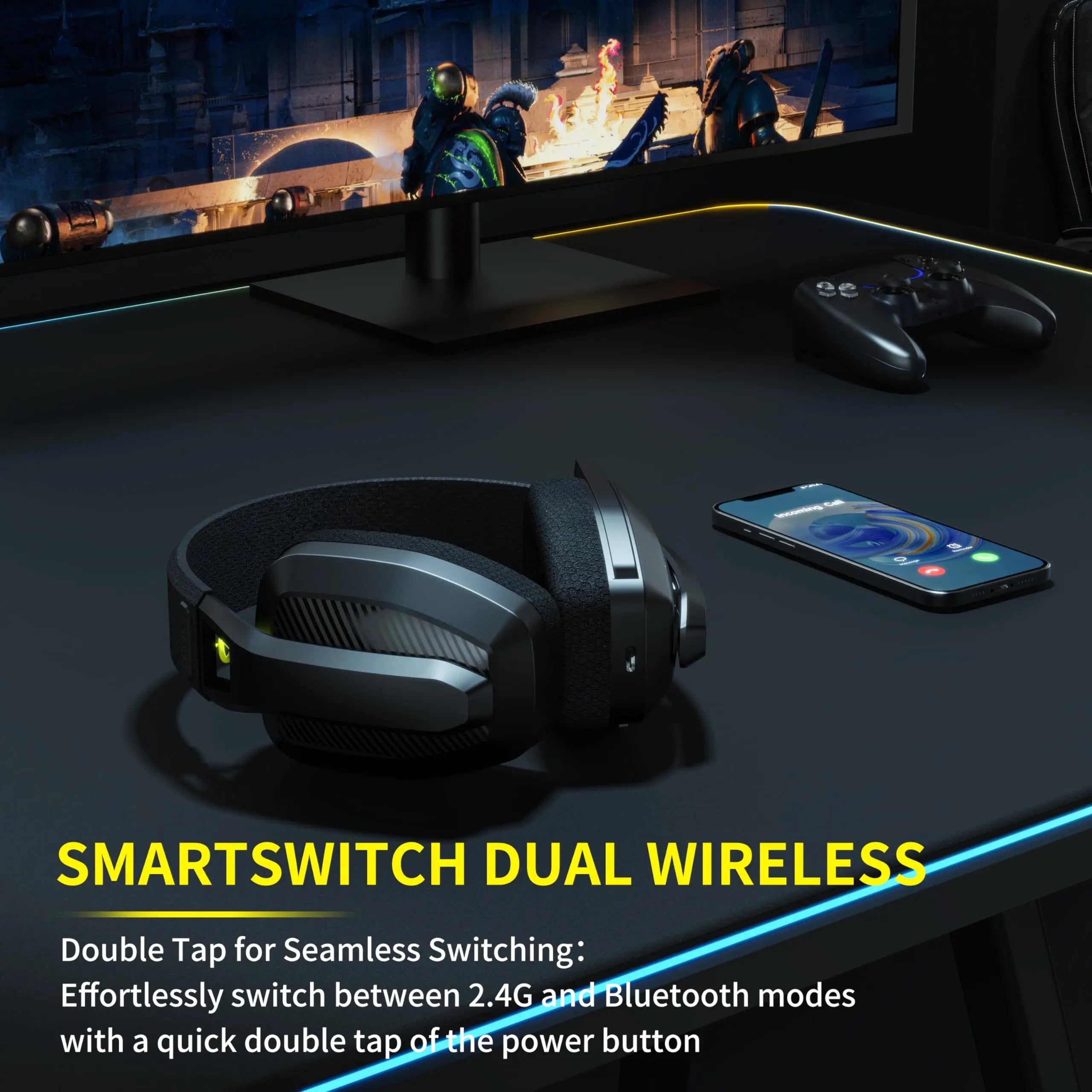 BINNUNE BW06 2.4GHz Wireless Gaming Headset with Mic for PS5 PS4 PC