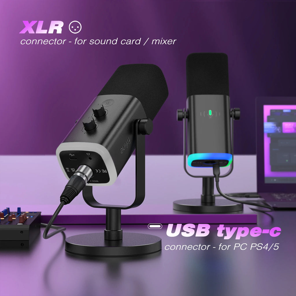 FIFINE USB/XLR Dynamic Microphone with Touch Mute Button,Headphone