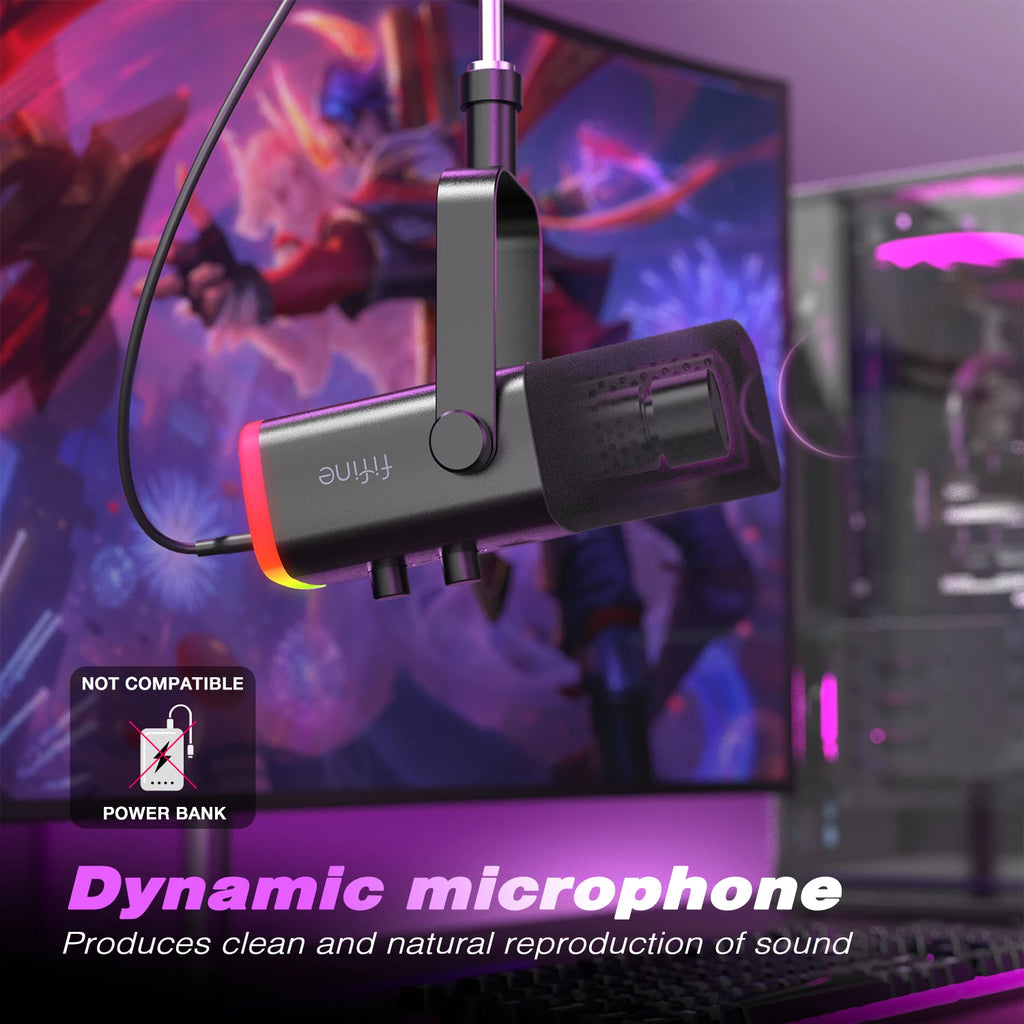 FIFINE USB/XLR Dynamic Microphone with Touch Mute Button,Headphone