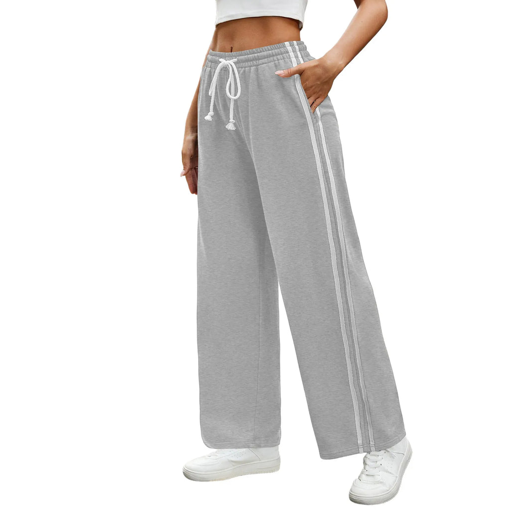 Women'S Drawstring Elastic Waist Wide-Leg Pants Sports Pants For