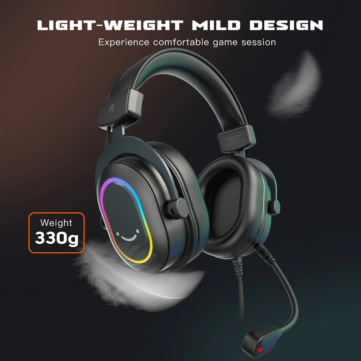Fifine Dynamic RGB Gaming Headset with Mic Over-Ear Headphones 7.1