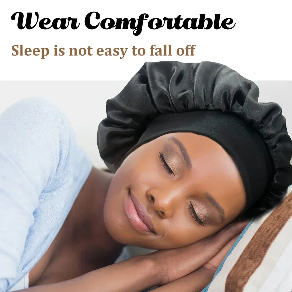 New Women's Satin Solid Wide-brimmed Sleeping Hat Unisex Head Wrap