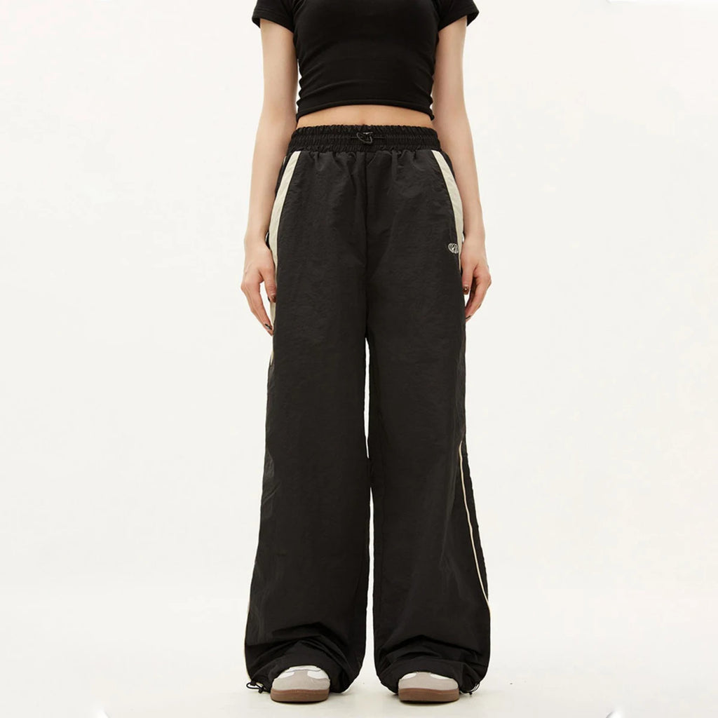 Women Casual Wide Leg Cargo Pants Drawstring Solid Streetwear Elastic