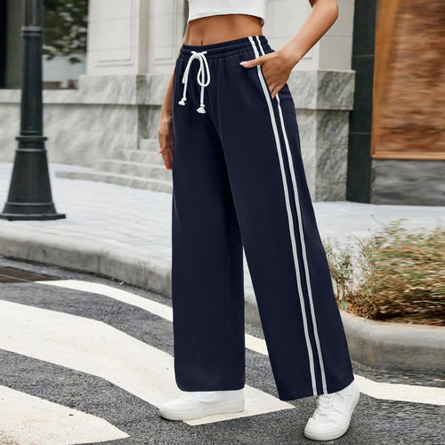 Women'S Drawstring Elastic Waist Wide-Leg Pants Sports Pants For