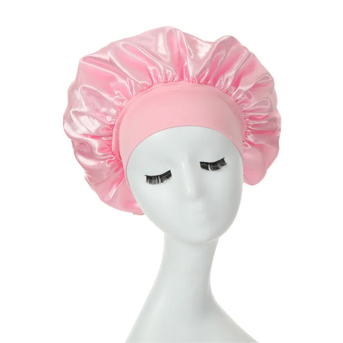 New Women's Satin Solid Wide-brimmed Sleeping Hat Unisex Head Wrap