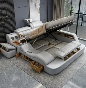 Luxury King Size Genuine Leather Bed / Tech Smart Bed /