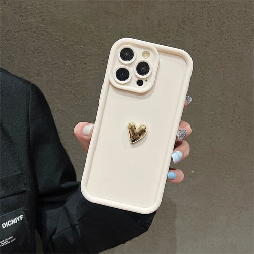3D Gold Heart Silicone Soft Phone Case For iPhone 15 14 13 12 11 16 17