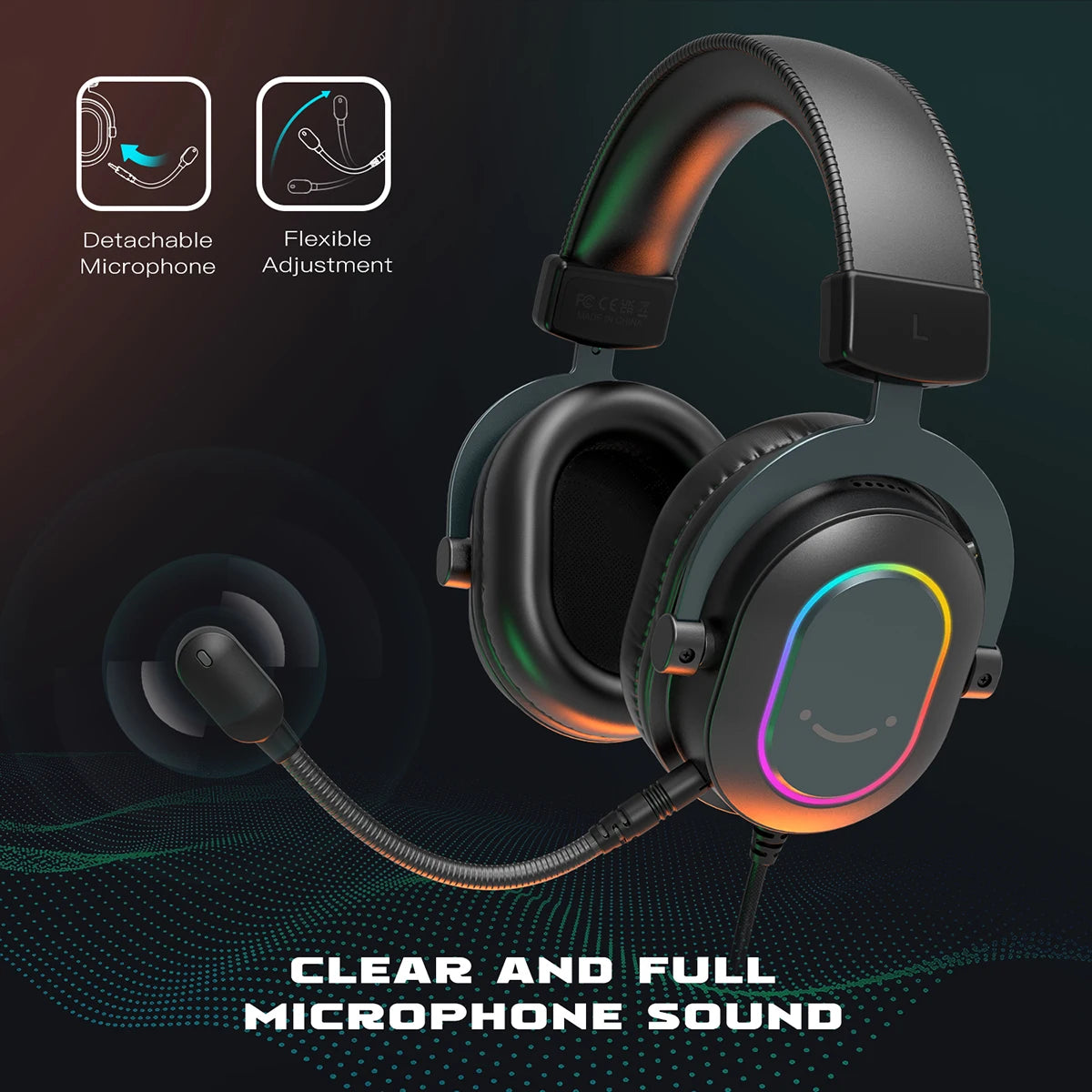 Fifine Dynamic RGB Gaming Headset with Mic Over-Ear Headphones 7.1