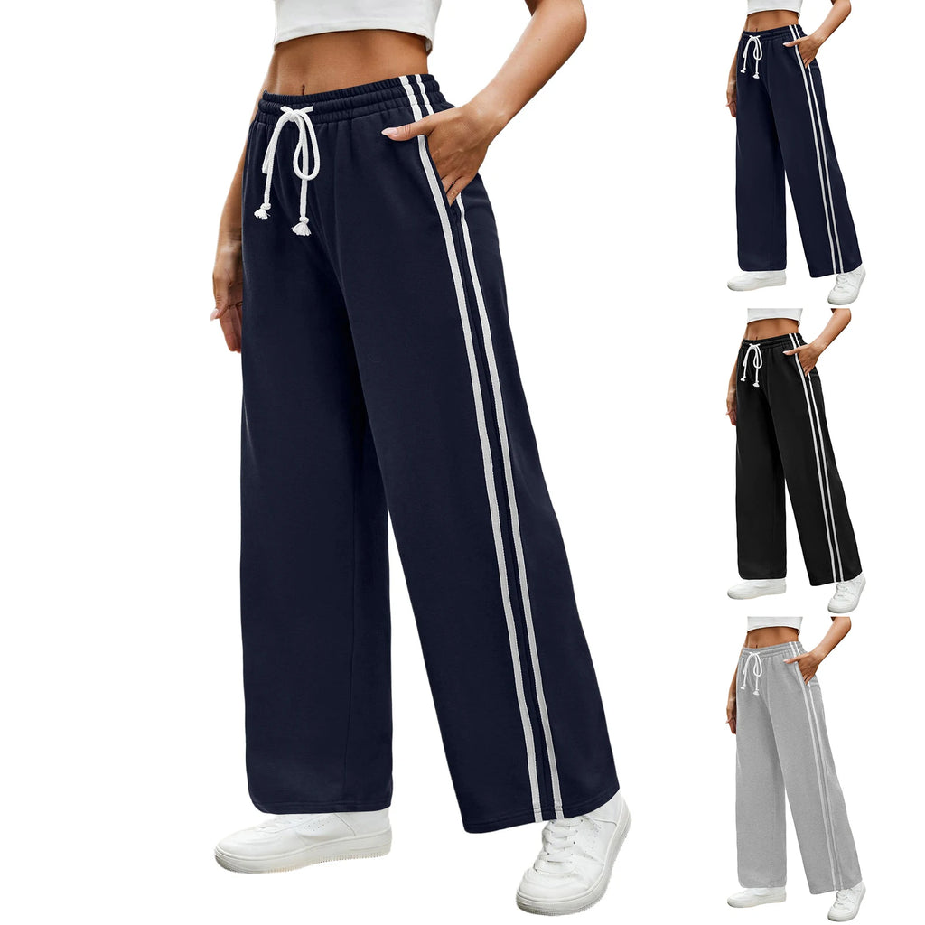 Women'S Drawstring Elastic Waist Wide-Leg Pants Sports Pants For