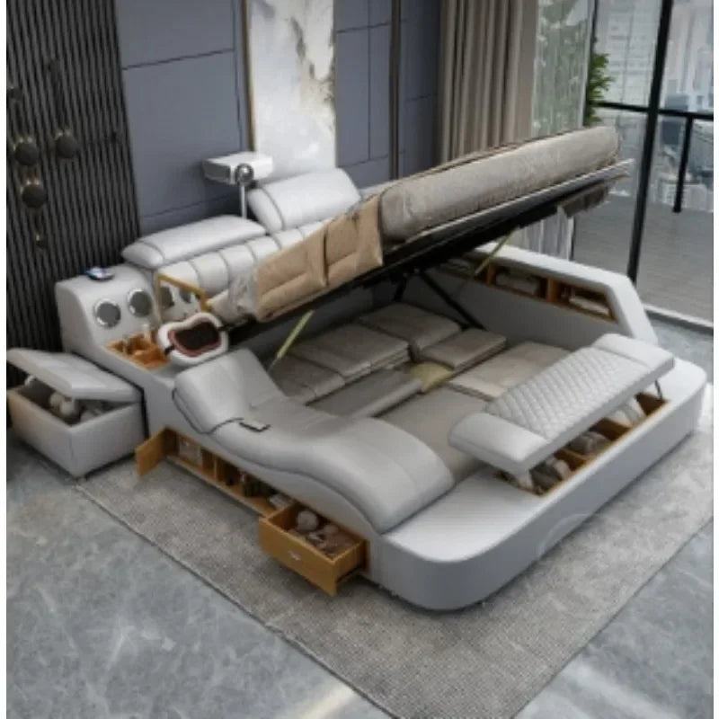 Luxury King Size Genuine Leather Bed / Tech Smart Bed /