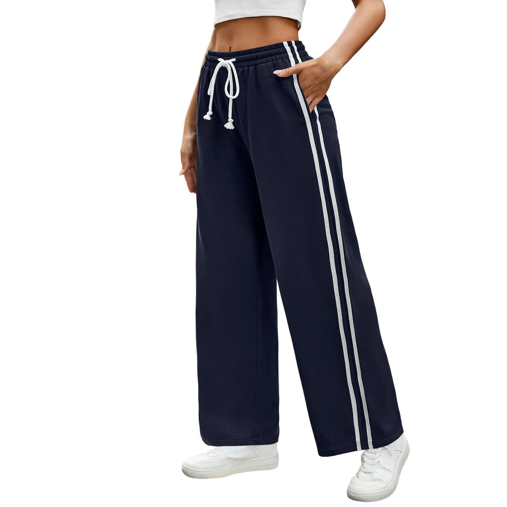 Women'S Drawstring Elastic Waist Wide-Leg Pants Sports Pants For