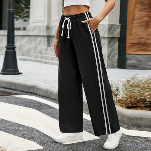 Women'S Drawstring Elastic Waist Wide-Leg Pants Sports Pants For