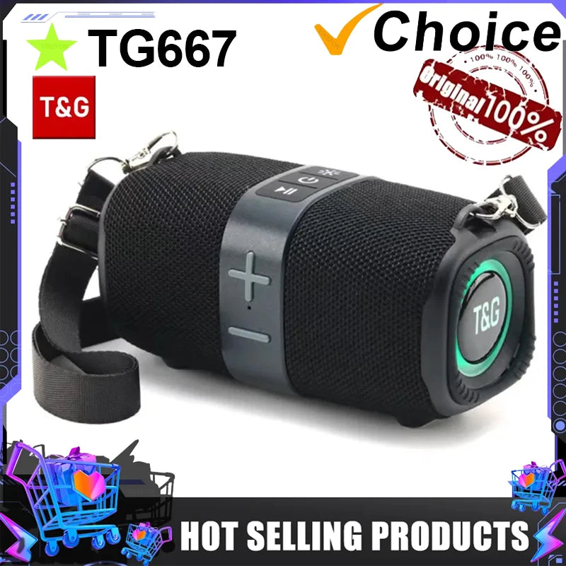 T&G TG667 Crossbody LED Light Portable Bluetooth Speaker Outdoor Small