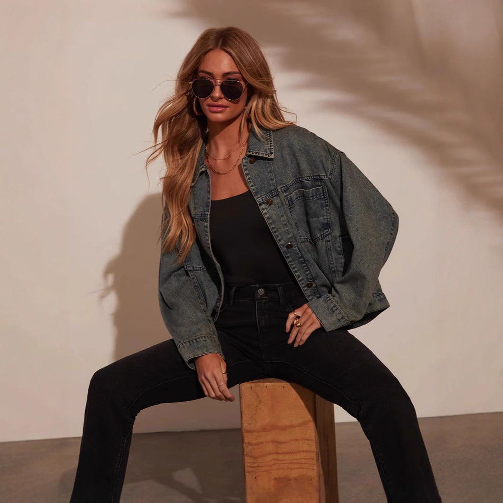 Women's Fashion Personality Solid Color Loose Slim-fit Denim Jacket