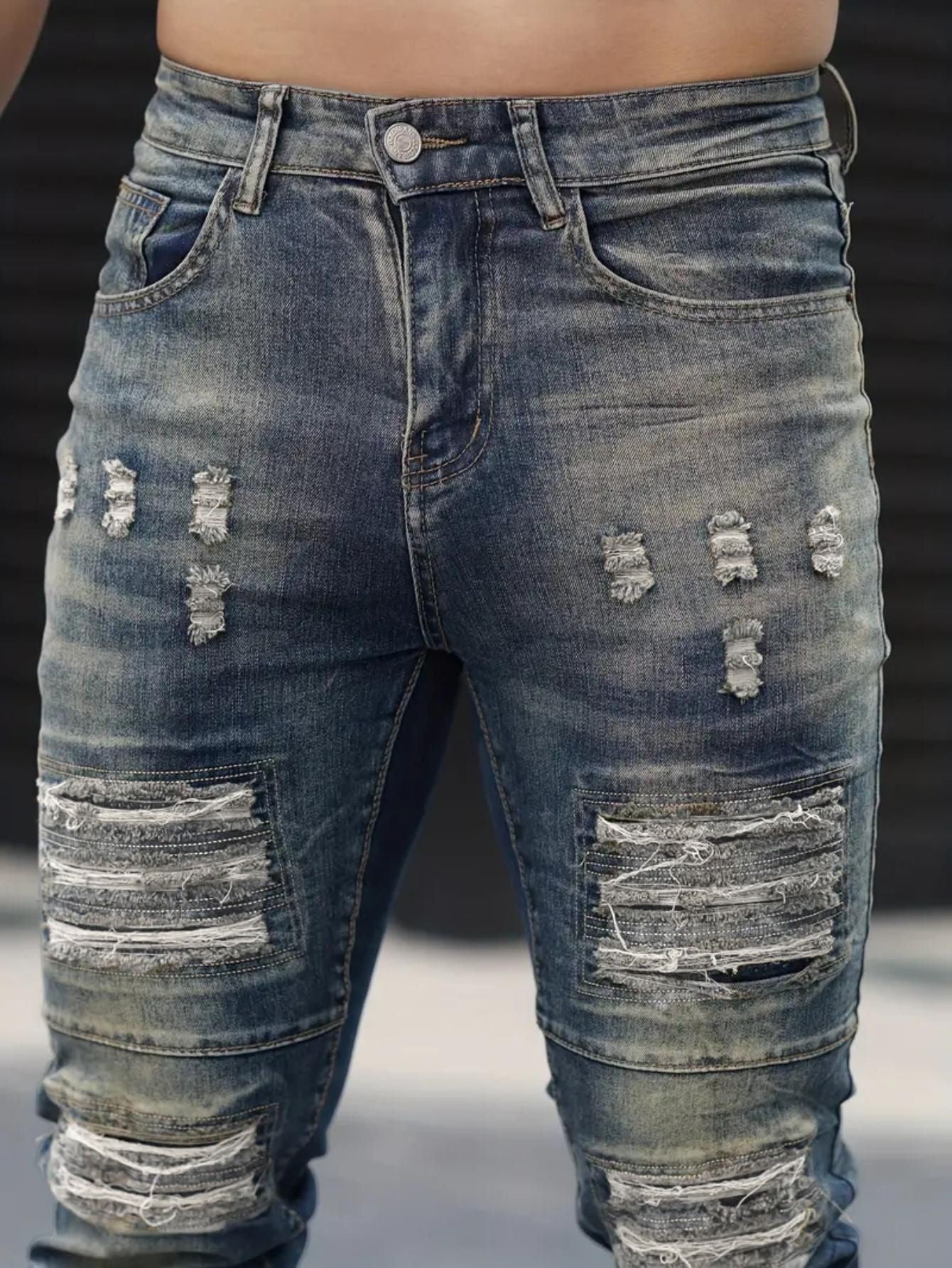 Men’s Ripped Stretch Jeans – Navy High Street | Urban Cool 25 Edition