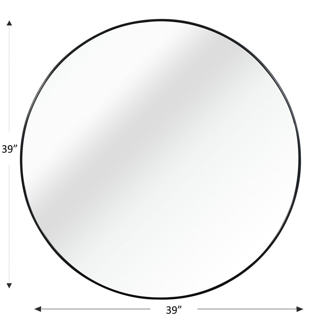 39 Inch Black Metal Framed Round Bathrrom Mirror for Wall.