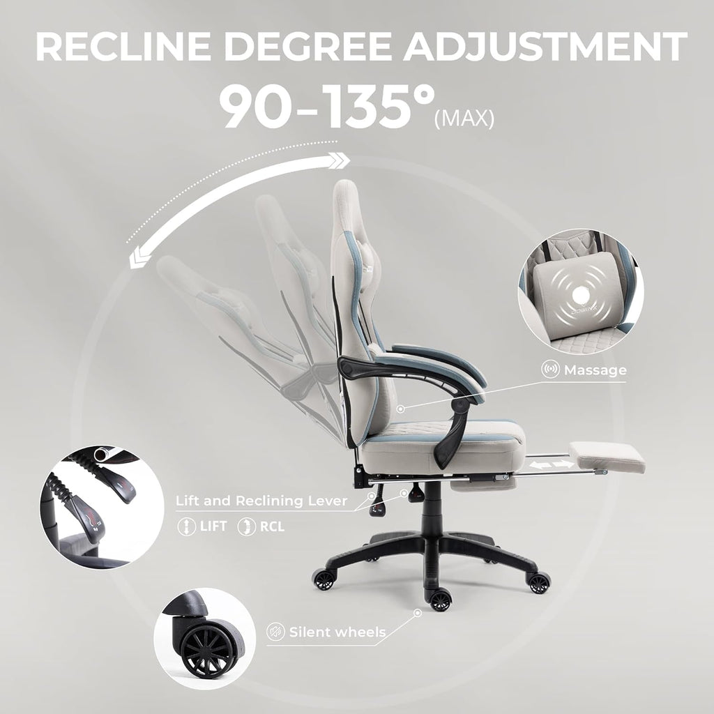 Grey Gaming Chair With Pocket Spring Cushion And Gel Pad